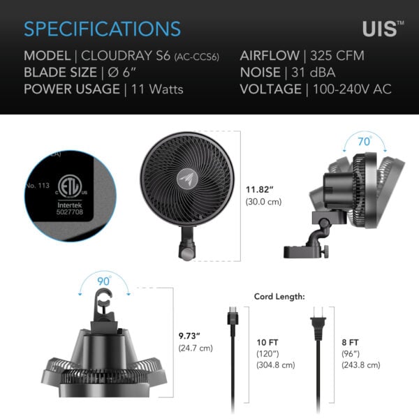 CLOUDRAY S6 – 150 mm klipsvifte med EC-motor, 10 vindmoduser og auto-oscillasjon - Bilde 7