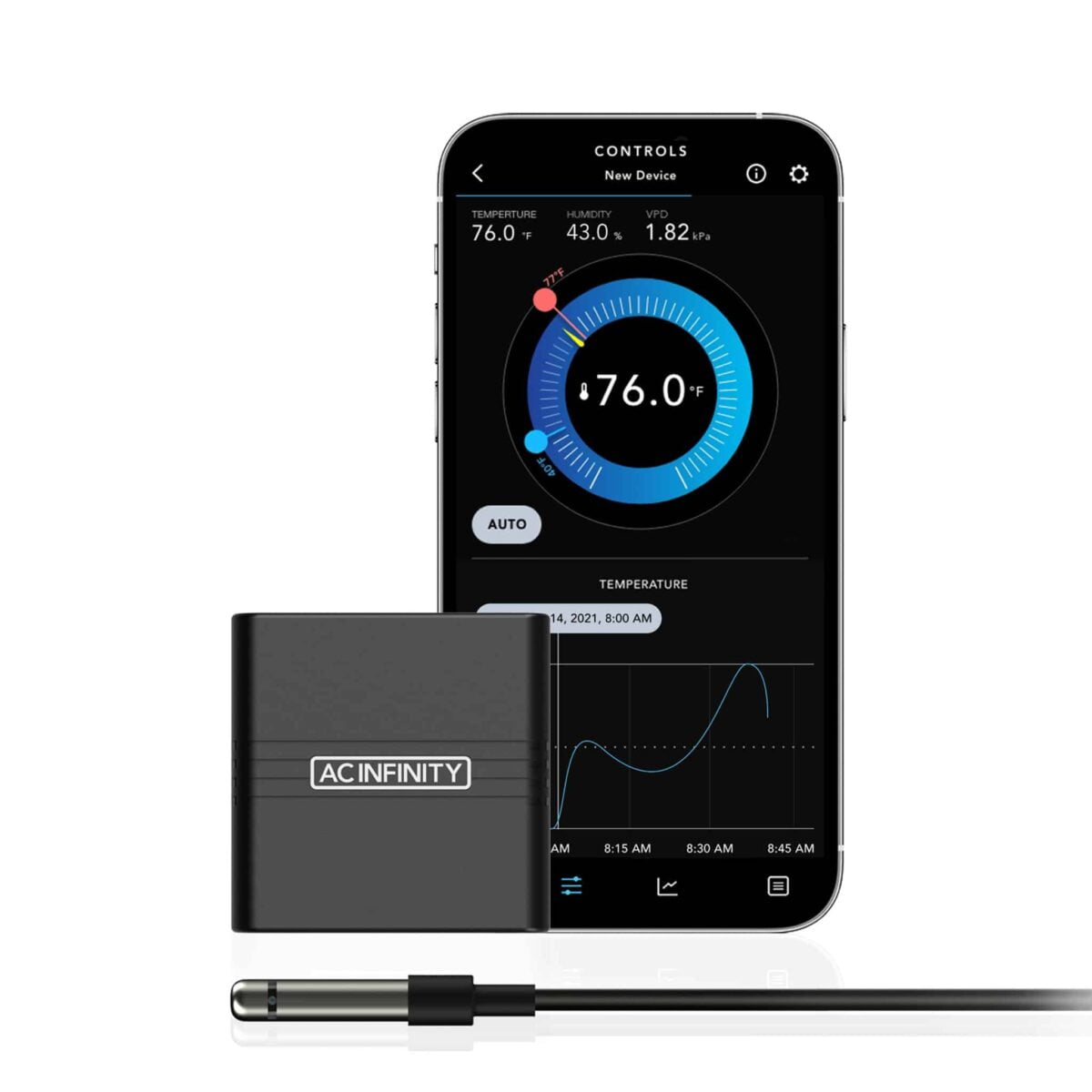 Dyrkeland AC Infinity Cloudcom A1, Smart Mini Thermo Hygrometer 3,7 m Sensor