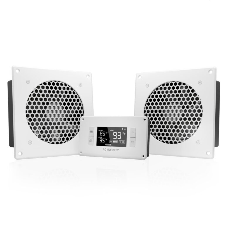 AC Infinity AIRPLATE T8 Hvit skapvifte med temperaturstyring sett forfra