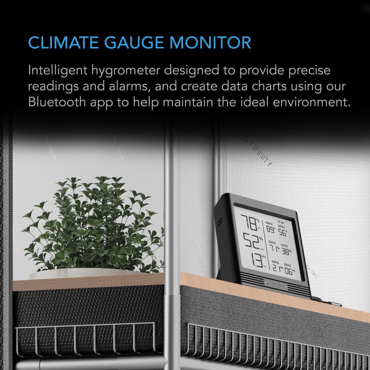 Dyrkeland AC Infinity Cloudcom B1, Smart Termo-/Hygrometer med 3,5 m Sensorprobe