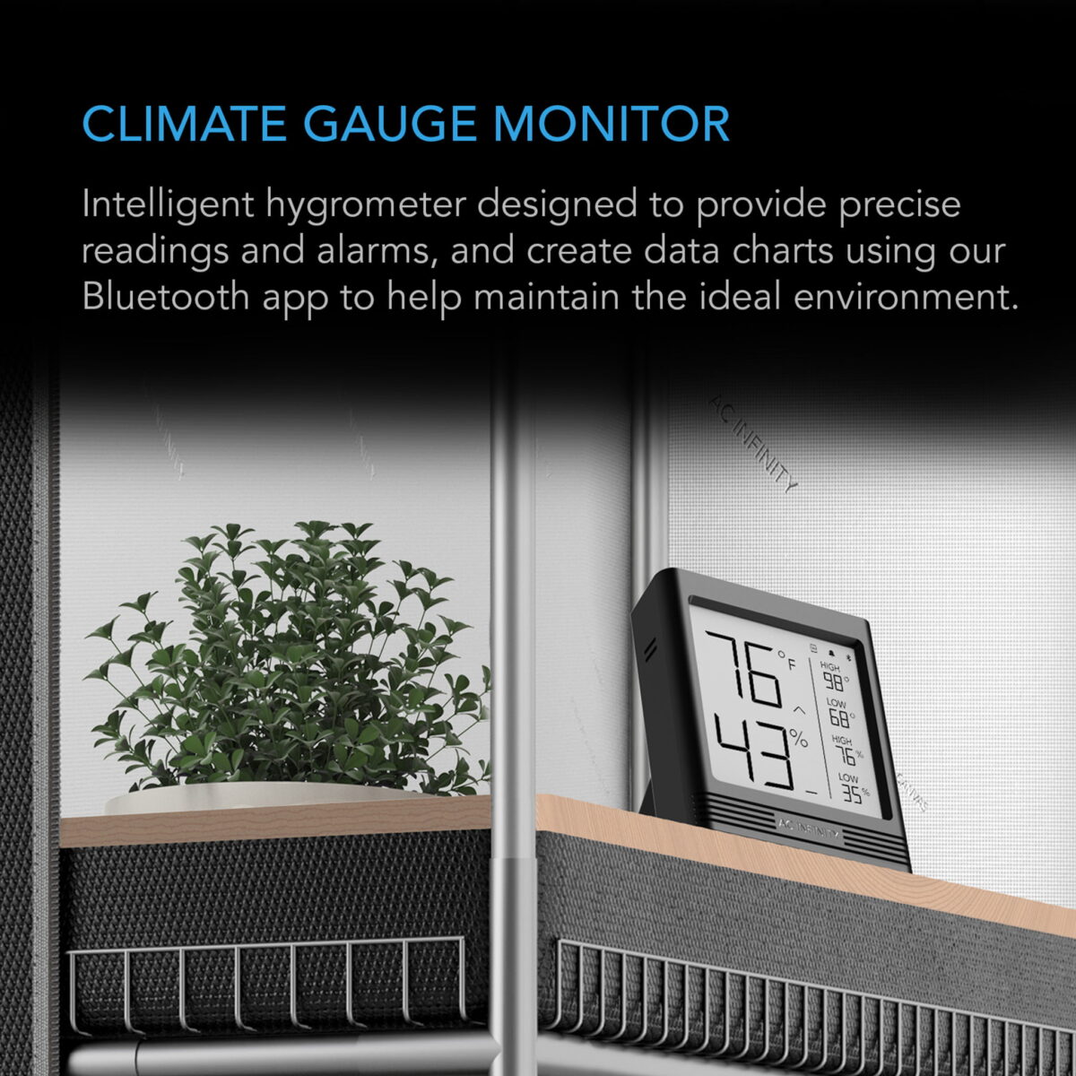 Dyrkeland AC Infinity Cloudcom B2, Smart Termo-/Hygrometer med Integrert Sensorprobe