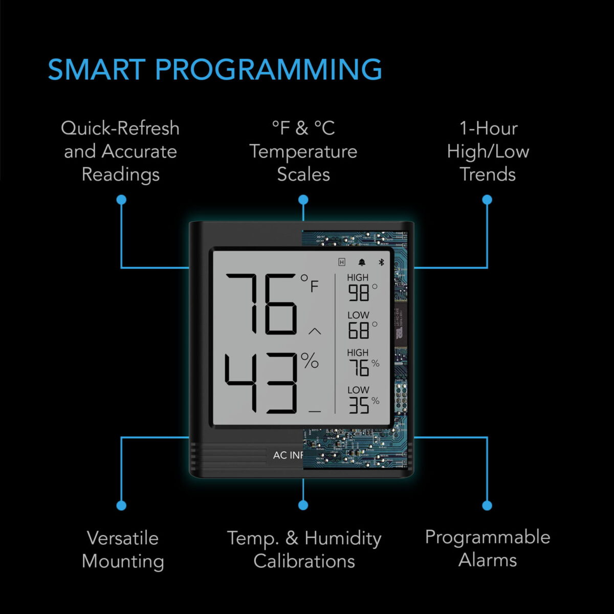 Dyrkeland AC Infinity Cloudcom B2, Smart Termo-/Hygrometer med Integrert Sensorprobe