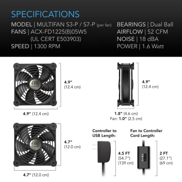 Multifan S3-P, Stillegående AC-drevet USB-vifter, 120 mm - Bilde 6